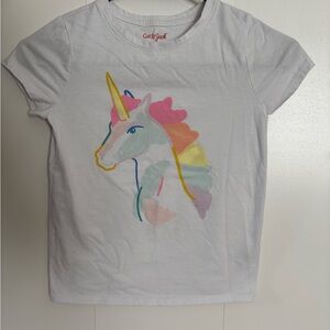 Cat & Jack White Tee with Pastel Rainbow Unicorn Graphic NWOT